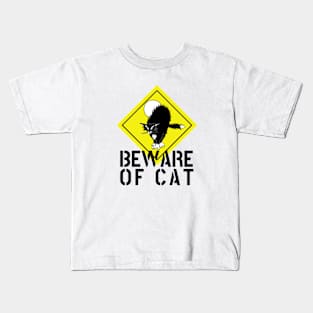 BEWARE OF CAT cool cat owner gift crazy cat warning funny Kids T-Shirt